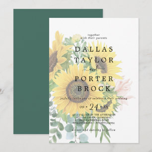 Rustic Sunflower Eucalyptus Faded Wedding Invitation