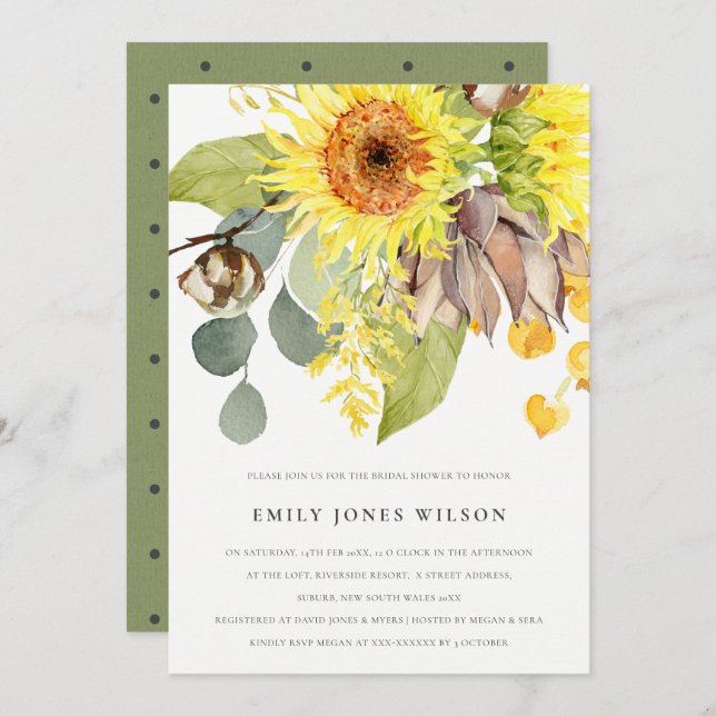 RUSTIC SUNFLOWER EUCALYPTUS FLORAL BRIDAL SHOWER INVITATION (Front/Back)