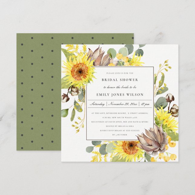 RUSTIC SUNFLOWER EUCALYPTUS FLORAL BRIDAL SHOWER INVITATION (Front/Back)