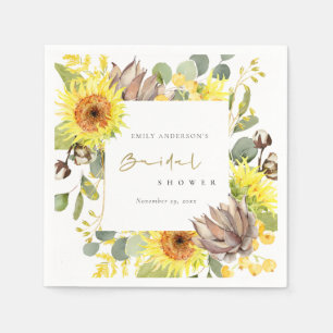 RUSTIC SUNFLOWER EUCALYPTUS FLORAL BRIDAL SHOWER NAPKIN