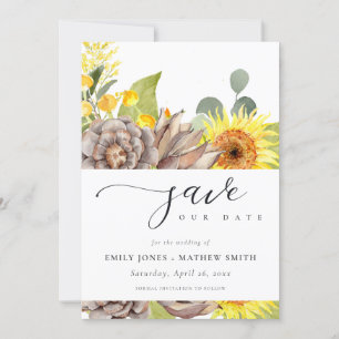 RUSTIC SUNFLOWER EUCALYPTUS  FLORAL SAVE THE DATE INVITATION