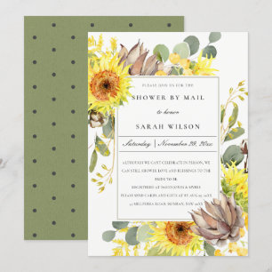 RUSTIC SUNFLOWER EUCALYPTUS FLORAL SHOWER BY MAIL INVITATION