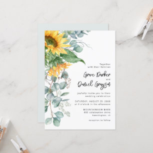 Rustic Sunflower Eucalyptus Floral Wedding Invitation