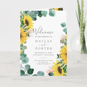 Rustic Sunflower Eucalyptus Folded Wedding Programme