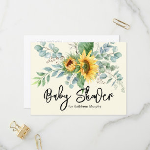 Rustic Sunflower Eucalyptus Greenery Baby Shower Invitation Postcard