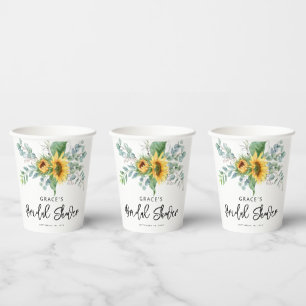 Rustic Sunflower Eucalyptus Greenery Bridal Shower Paper Cups