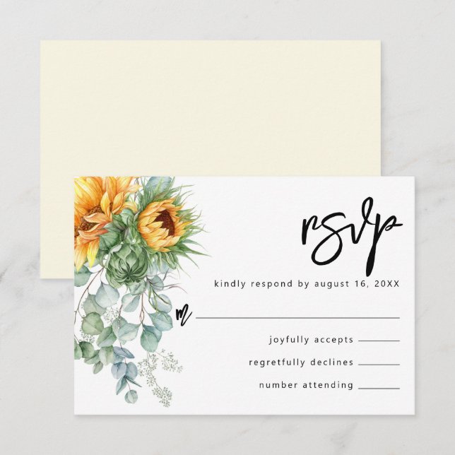 Rustic Sunflower Eucalyptus Greenery Wedding RSVP Card (Front/Back)