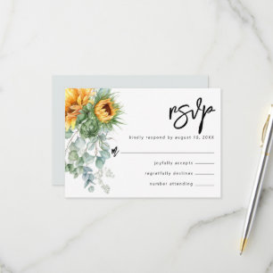 Rustic Sunflower Eucalyptus Greenery Wedding RSVP Card