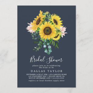 Rustic Sunflower Eucalyptus   Navy Bridal Shower Invitation
