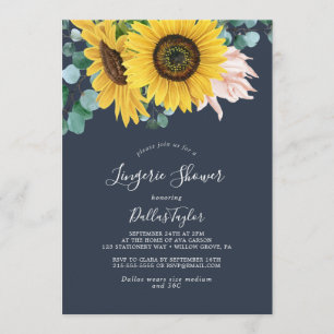 Rustic Sunflower Eucalyptus Navy Lingerie Shower Invitation