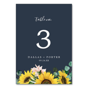 Rustic Sunflower Eucalyptus Navy Table Number