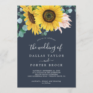 Rustic Sunflower Eucalyptus Navy The Wedding Of Invitation