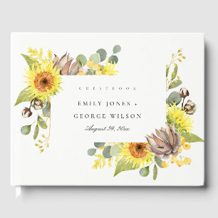 RUSTIC SUNFLOWER EUCALYPTUS  PINE FLORAL WEDDING GUEST BOOK