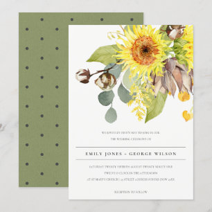 RUSTIC SUNFLOWER EUCALYPTUS PINE FLORAL WEDDING INVITATION