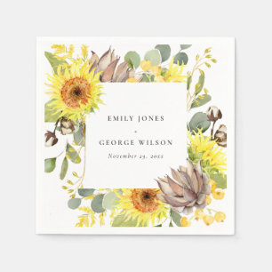 RUSTIC SUNFLOWER EUCALYPTUS PINE FLORAL WEDDING NAPKIN
