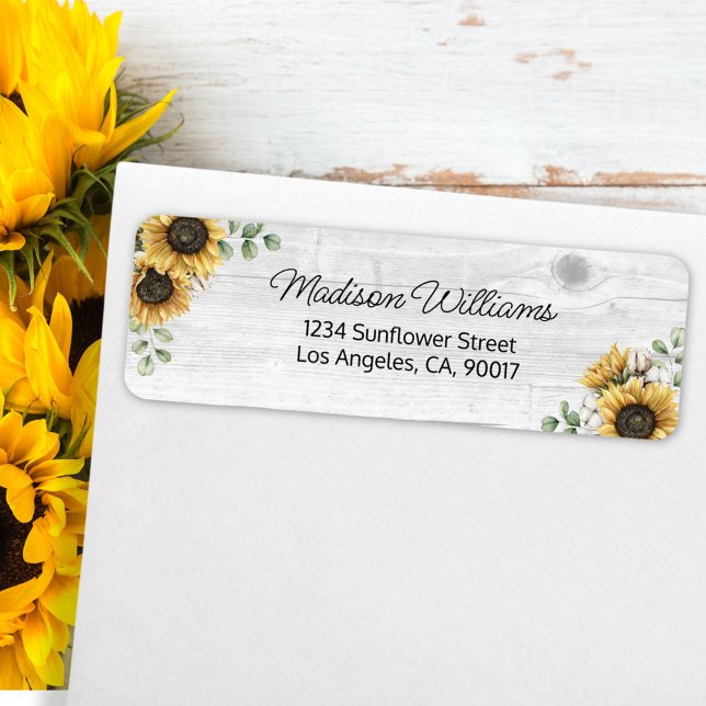 Rustic Sunflower Eucalyptus Return Address Lab (In situ on envelope)