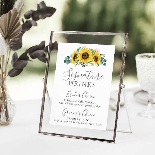 Rustic Sunflower Eucalyptus Signature Drinks Sign (Creator Uploaded)