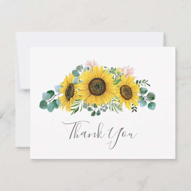 Rustic Sunflower Eucalyptus Thank You Card (Front)