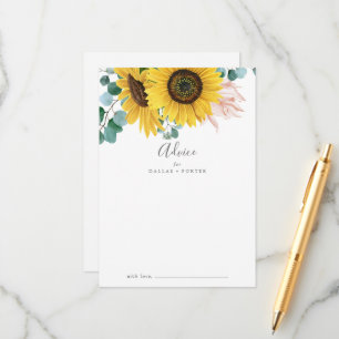 Rustic Sunflower Eucalyptus Wedding Advice Card