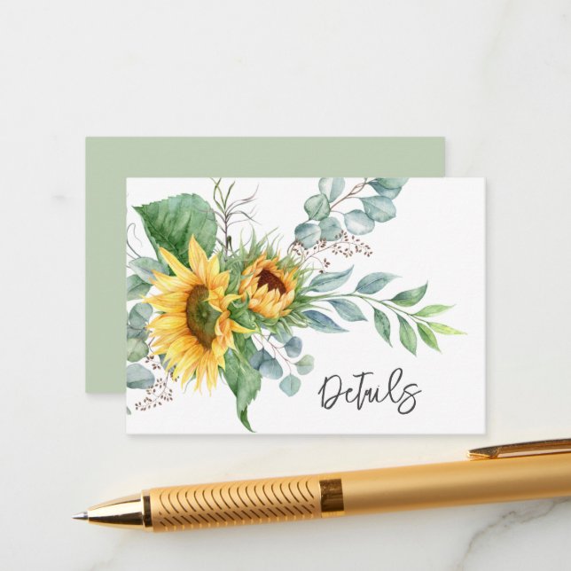 Rustic Sunflower Eucalyptus Wedding Details Enclosure Card (Front/Back In Situ)