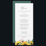 Rustic Sunflower Eucalyptus Wedding Dinner Menu<br><div class="desc">This rustic sunflower eucalyptus wedding dinner menu card is perfect for a country wedding. The bohemian floral design features yellow sunflowers, blush pink flowers and hunter green eucalyptus greenery in watercolor with an elegant modern boho feel. This menu can be used for a wedding reception, rehearsal dinner, or any event....</div>