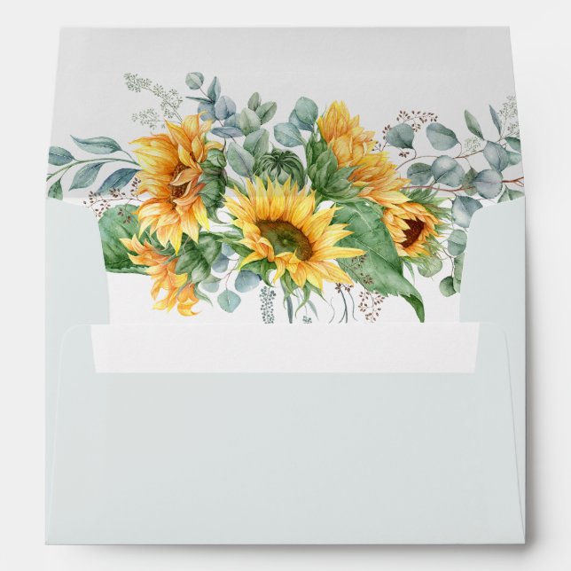 Rustic Sunflower Eucalyptus Wedding Envelope (Back (Bottom))
