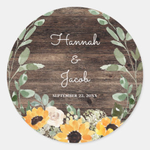 Rustic Sunflower Eucalyptus Wedding Favour Classic Round Sticker