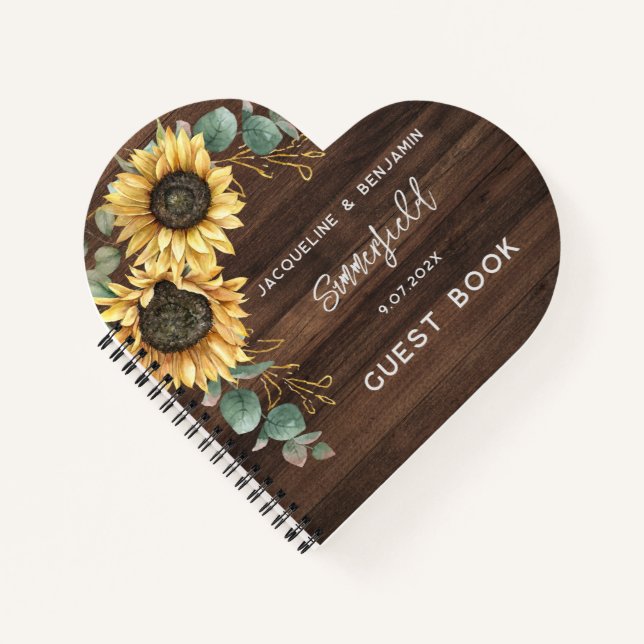 Rustic Sunflower Eucalyptus Wedding Guest Book (Front)