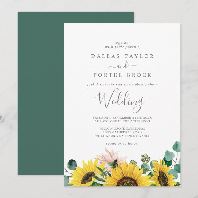 Rustic Sunflower Eucalyptus Wedding Invitation (Front/Back)