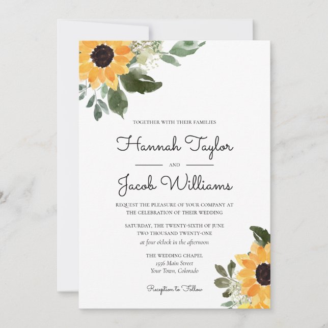 Rustic Sunflower Eucalyptus Wedding Invitation (Front)