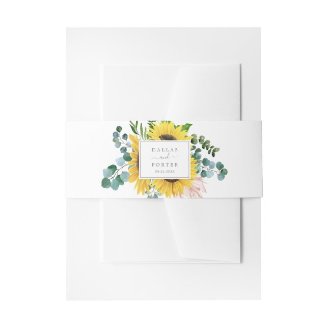 Rustic Sunflower Eucalyptus Wedding Invitation Belly Band (Front Example)