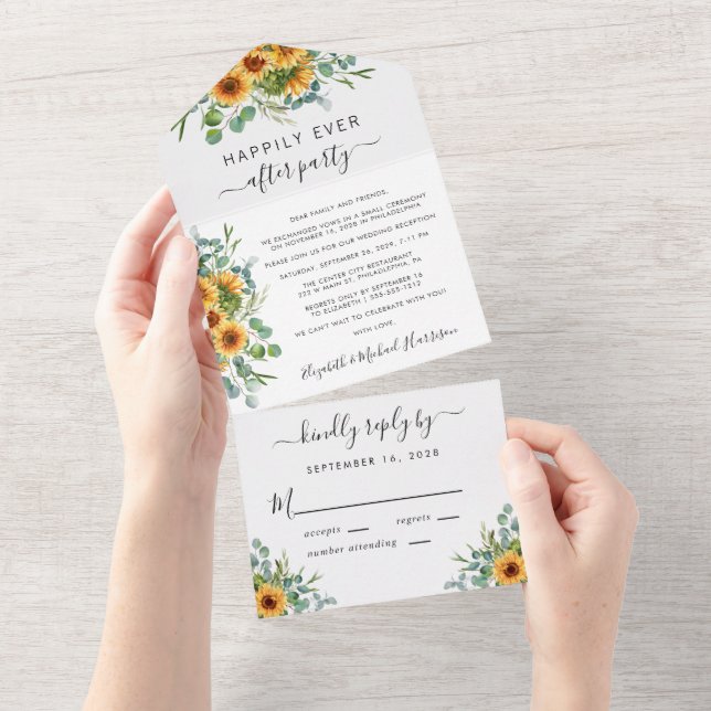 Rustic Sunflower Eucalyptus Wedding Reception All In One Invitation (Tearaway)