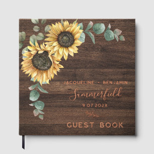 Rustic Sunflower Eucalyptus Wedding Rose Gold Guest Book