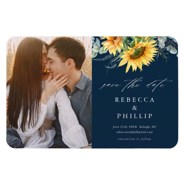 Rustic Sunflower Eucalyptus Wedding Save The Date  Magnet (Horizontal)