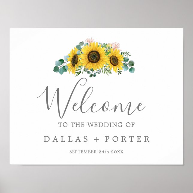 Rustic Sunflower Eucalyptus Wedding Welcome Poster (Front)