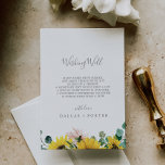 Rustic Sunflower Eucalyptus Wedding Wishing Well Enclosure Card<br><div class="desc">This rustic sunflower eucalyptus wedding wishing well enclosure card is perfect for a country wedding. The bohemian floral design features yellow sunflowers, blush pink flowers and hunter green eucalyptus greenery in watercolor with an elegant modern boho feel. Personalise this invitation enclosure card with your names, and a short wishing well...</div>