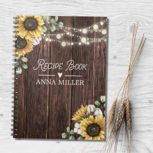 Rustic Sunflower Eucalyptus Wood Boho Recipe Notebook