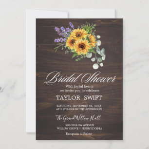 Rustic Sunflower & Eucalyptus Wood Bridal Shower I Invitation