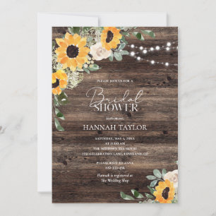 Rustic Sunflower Eucalyptus Wood Bridal Shower Invitation