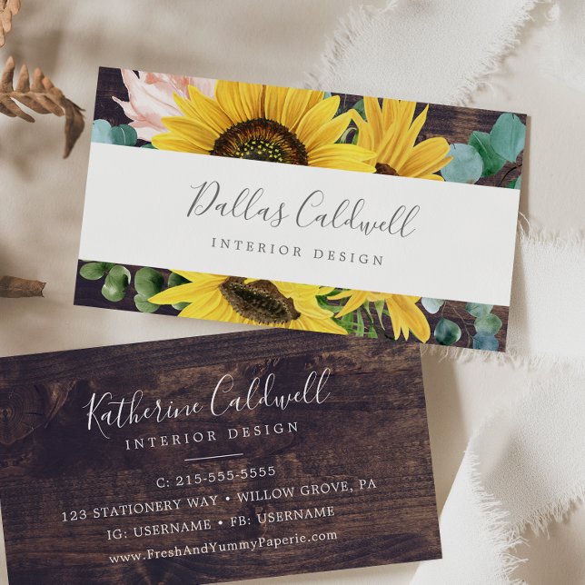 Rustic Sunflower Eucalyptus | Wood Business Card (Creator Uploaded)