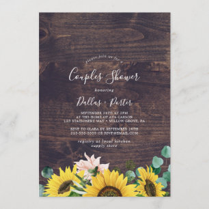 Rustic Sunflower Eucalyptus   Wood Couples Shower Invitation