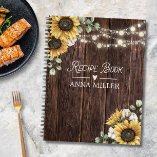 Rustic Sunflower Eucalyptus Wood Recipe Cookbook Notebook
