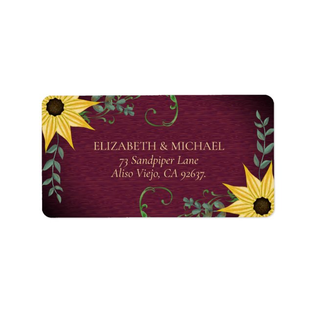 Rustic Sunflower Eucalyptus Wood Return Address  Label (Front)