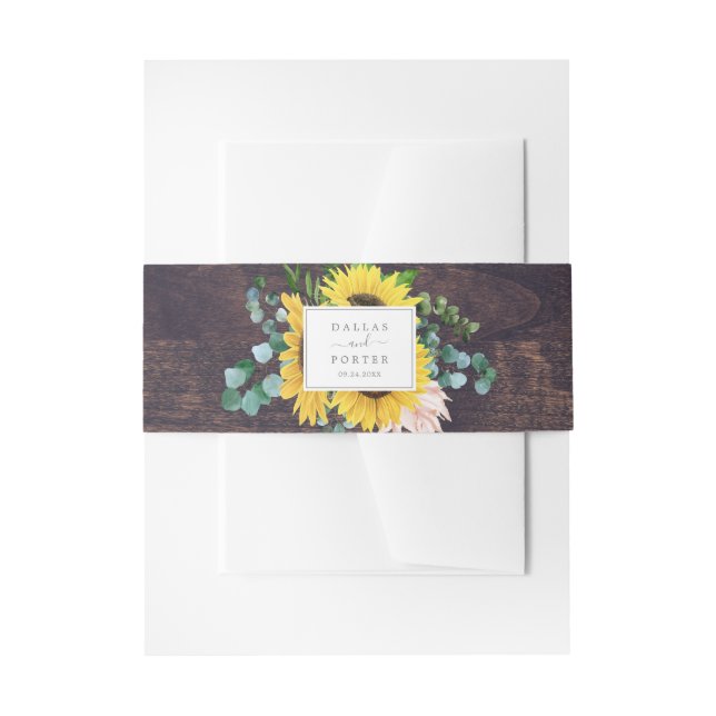 Rustic Sunflower Eucalyptus | Wood Wedding Invitation Belly Band (Front Example)