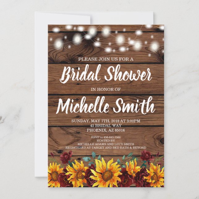 Rustic Sunflower Fall Bridal Shower Invitation (Front)