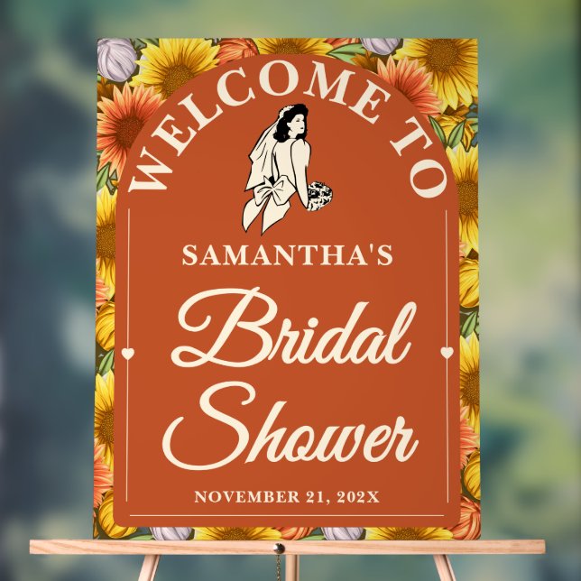 Rustic Sunflower Fall Bridal Shower Welcome Acrylic Sign (Neutral)
