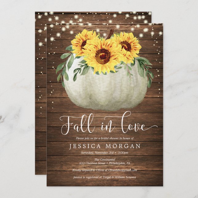 Rustic Sunflower Fall in Love Bridal Shower Invite (Front/Back)