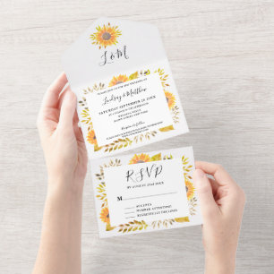 Rustic Sunflower Fall Wedding All In One Invitation