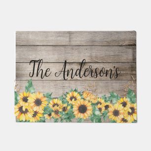 Rustic Sunflower Family Name Doormat