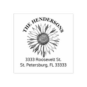 Rustic Sunflower Family Name Rubber Stamp